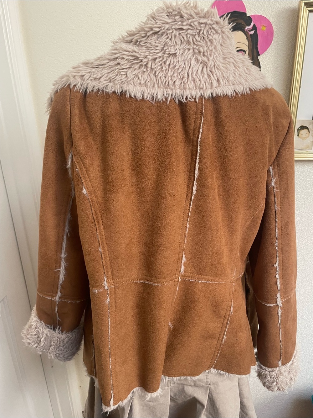 American Rag Brown Faux Shearling Jacket with Cream Plush Collar - Picture 3 of 5